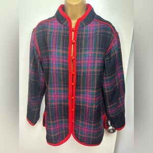 Liz Claiborne Red Purple Black Plaid Vintage 70’s/80’s 100%Wool Button Blazer M?